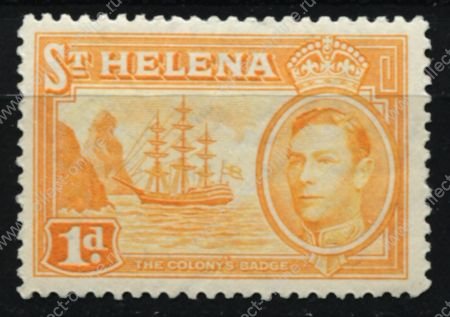 Святой Елены о-в 1938-1944 гг. • Gb# 132a • 1 d. • Георг VI основной выпуск • фрегат в бухте острова • MLH OG XF