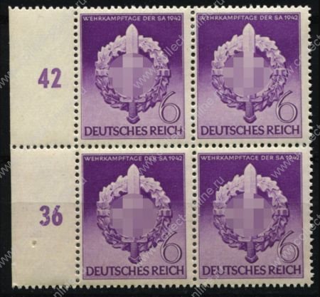 Германия 3-й рейх 1942 г. • Mi# 818 • 6 pf. • День штурмовиков • MNH OG XF+ • кв. блок