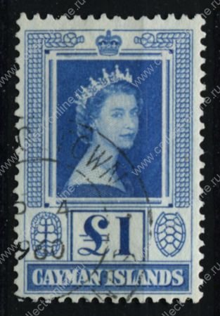 Каймановы о-ва 1953-62 гг. • Gb# 161a • £1 • Елизавета II • 1-й осн. выпуск • портрет • Used VF ( кат. - £15 )