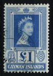 Каймановы о-ва 1953-62 гг. • Gb# 161a • £1 • Елизавета II • 1-й осн. выпуск • портрет • Used VF ( кат. - £15 )