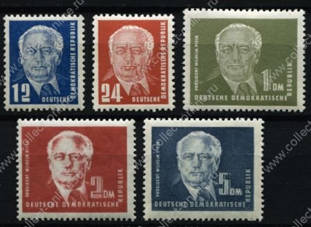ГДР 1950 г. • Mi# 251-5 • 12 pf. - 5 DM • Президент Вильгельм Пик • стандарт • полн. серия • Used VF ( кат.- €70 )