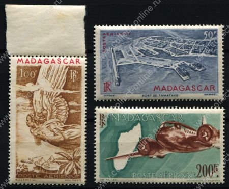 Мадагаскар 1946 г. • Iv# A63-64A • 50,100 и 200 fr. • авиапочта • MNH OG XF • полн. серия ( кат.- €18 )