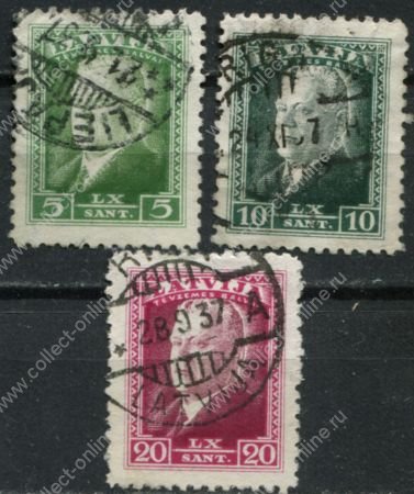 Латвия 1937 г. • Mi# 254-6 • 5 - 20 s. • Президент Ульманис (60 лет со дня рождения) • 3 марки • Used VF