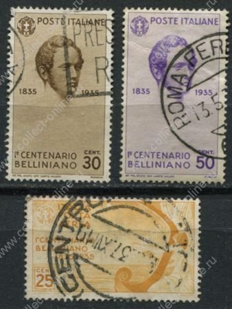 Италия 1935 г. • SC# 350-1,С79(Mi# 533-4,538) • 20,25 и 50 c. • Винченцо Беллини(композитор) • 100 лет со дня смерти Used F • ( кат.- $25 )