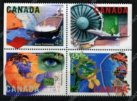 Канада 1996 г. SC# 1595-8 • 45 c.(4) • Развитие современных технологий • MNH OG XF • полн. серия • кв. блок