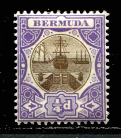 Бермуды 1906-1910 гг. • Gb# 34 • ¼ d. • парусники у сухого дока • стандарт • MH OG VF