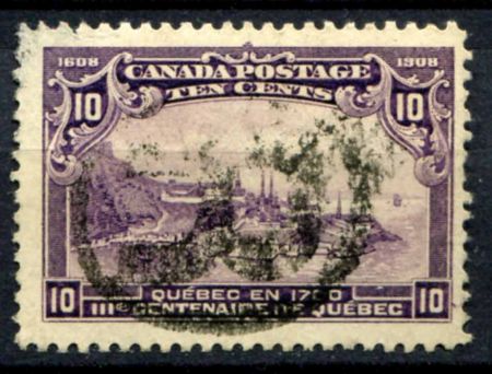 Канада 1908 г. • SC# 101 • 10 c. • 300-летие Квебека • вид на город • Used F ( кат.- $125 )