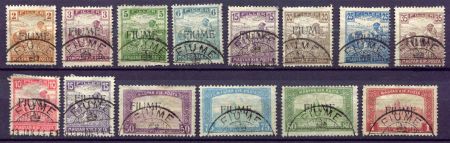 Фиуме 1918 г. • Mi# 8 .. 21 • 2 f. .. 1 Kr. • надпечатки(типография) на м. Венгрии • 14 марок • Used F-VF