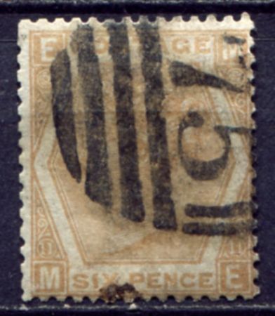 Великобритания 1872-1873 г. • Gb# 123 pl. 11 • 6 d. • Королева Виктория • стандарт • Used VF- ( кат.- £110 )