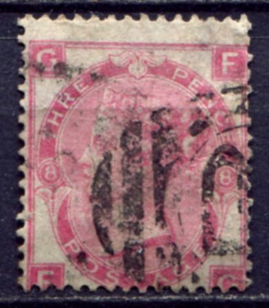 Великобритания 1867-1880 г. • Gb# 103 pl. 8 • 3 d. • Королева Виктория • стандарт • Used VF- ( кат.- £60 )