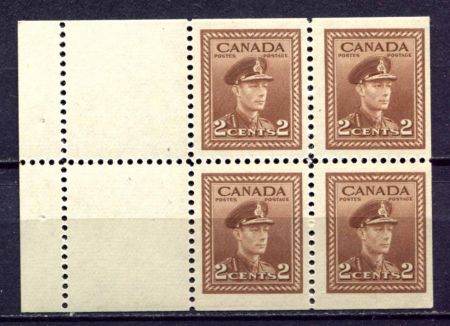 Канада 1942-1943 гг. • Sc# 250a • 2 c. • осн. выпуск • Георг VI • кв. блок(из буклета) • MNH OG VF ( кат. - $10.5 )