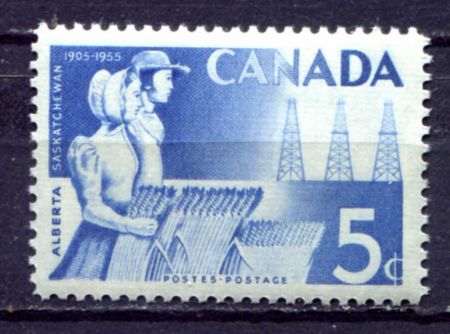 Канада 1955 г. • SC# 355 • 5 c. • 50-летие образования провинций Альберта и Саскачеван • MNH OG XF