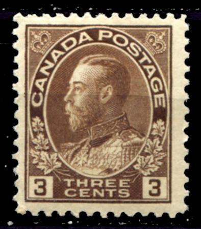 Канада 1911-1925 гг. • Sc# 108 • 3 c. • Георг V • выпуск "Адмирал" • коричн. • стандарт • MNH OG VF ( кат. - $60 )