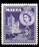Мальта 1954 г. • Gb# 262 • 2 d. • Елизавета II • Королевский визит • MNH OG VF