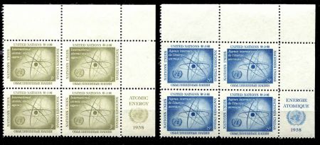 ООН 1958г. SC# 59-60 / МАГАТЕ / MNH OG VF / кв. блок / ООН