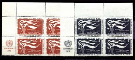 ООН 1957г. SC# 57-8 / ДЕНЬ ЗАЩИТЫ ПРАВ ЧЕЛОВЕКА / MNH OG VF / кв. блок / ООН