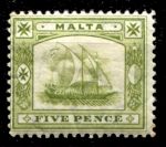 МАЛЬТА 1904-14гг. GB# 60 / 5d. / MH OG F-VF / ПАРУСА