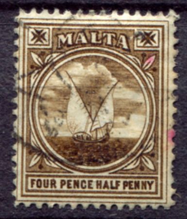 МАЛЬТА 1904-14гг. GB# 57 / 4 1/2d. / USED F-VF / ПАРУСА