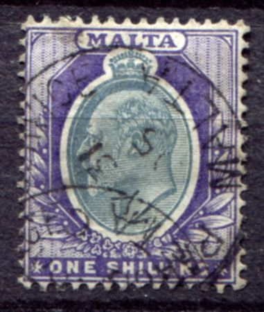 Мальта 1904-1914 гг. • Gb# 61 • 1 sh. • Эдуард VII • стандарт • Used VF ( кат.- £ 2 )