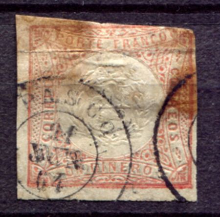 Перу 1862-1863 гг. • SC# 12 • 1 d. • национальный герб • стандарт • Used VF