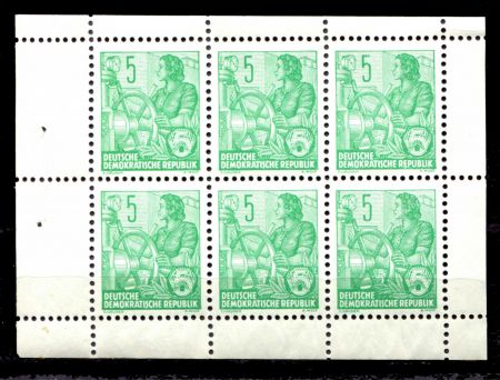 ГДР 1960 г. • Mi# 7A • стандарт • блок 6 марок из буклета • MNH OG XF ( кат.- € 7 )