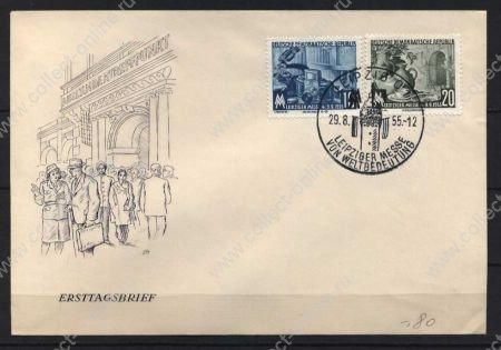 ГДР 1955 г. • Mi# 479-80 • 10 и 20 pf. • Выставка-ярмарка в Лейпциге • полн. серия • КПД