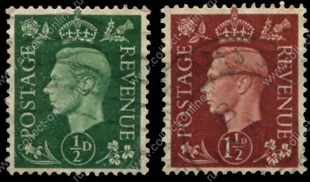 Великобритания 1937-1947 гг. • Gb# 462,4 • ½ и 1½ d. • Георг VI • стандарт • Used F-VF