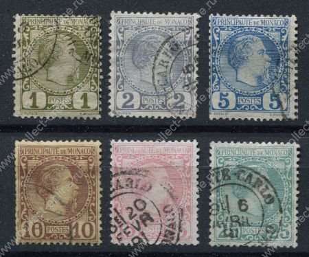 Монако 1885 г. • SC# 1 - 6 • 1 - 25 c. • 1-й выпуск • Князь Чарльз III • 6 марок • стандарт • Used VF ( кат.- $ 250+ ) 
