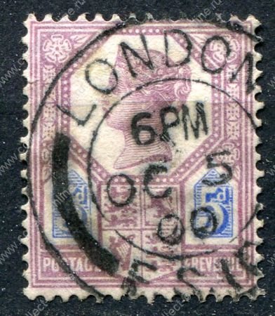 Великобритания 1887-1892 гг. • Gb# 207a • 5 d. • Королева Виктория • "Юбилейный" выпуск • перфин • стандарт • Used XF ( кат.- £ 15 )