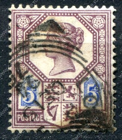 Великобритания 1887-1892 гг. • Gb# 207a • 5 d. • Королева Виктория • "Юбилейный" выпуск • стандарт • Used VF ( кат.- £ 13 )