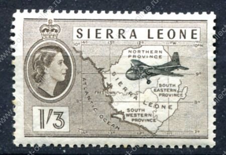 Сьерра-Леоне 1956-1961 гг. • Gb# 218 • 1s.3d. • Елизавета II • основной выпуск • аэроплан над картой страны •  MNH OG VF ( кат. - £12 )