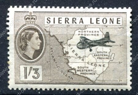Сьерра-Леоне 1956-1961 гг. • Gb# 218 • 1s.3d. • Елизавета II • основной выпуск • аэроплан над картой страны •  MH OG VF ( кат. - £12 )