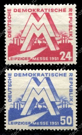 ГДР 1951 г. • Mi# 282-3 • 24 и 50 pf. • Выставка в Лейпциге • полн. серия • MNH OG VF ( кат.- €35 )