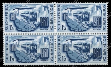 Южная Африка 1960 г. Gb# 183 • 100-летие южноафриканских железных дорог • 1s.3d. • MNH OG XF • кв. блок
