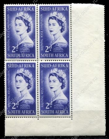 Южная Африка 1953 г. Gb# 143a • Коронация Елизаветы II • 2d. • MNH OG XF+ • кв. блок