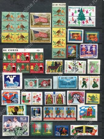 США • Рождественские и благотворительные этикетки • набор 55 марок • MNH/MH OG/NG F- VF