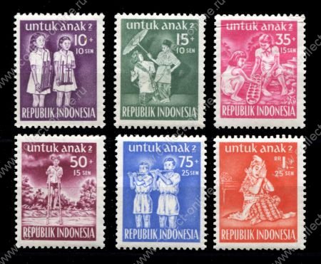 Индонезия 1954 г. SC# B77-82 • Охрана здоровья детей • благотворительный выпуск • MNH OG XF • полн. серия