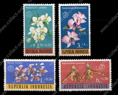 Индонезия 1962 г. SC# B146-9 • Цветы • орхидеи • благотворительный выпуск • MNH OG XF • полн. серия