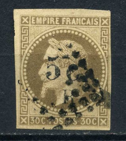 Реюньон 1885-1886 гг. • Iv# 5 • 5 на 30 c. • Наполеон III • надпечатка нов. номинала • стандарт • Used VF+ ( кат. - €70 )