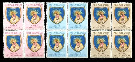 ВАТИКАН 1954г. SC# 189-91 MNH OG VF КВ. БЛОКИ / РЕЛИГИЯ