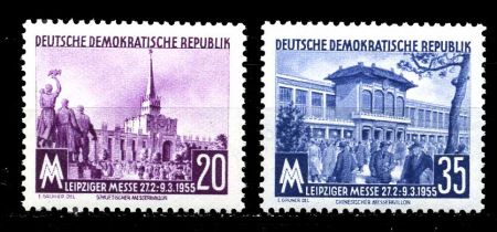 ГДР 1955 г. • Mi# 447-8 • 20 и 35 pf. • Выставка - ярмарка в Лейпциге • полн. серия • MNH OG VF