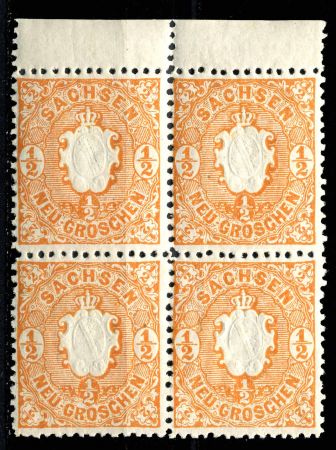 САКСОНИЯ 1863г. SC# 16 / 1/2ng. MNH OG VF КВ. БЛОК