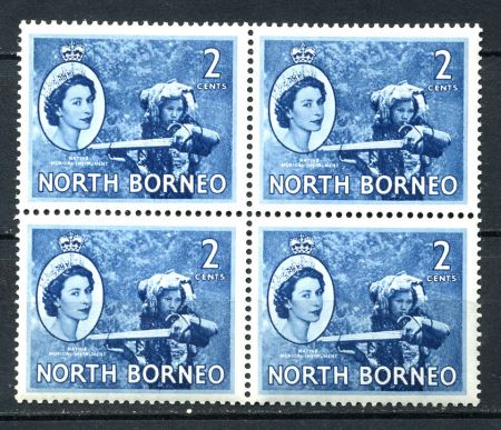 Северное Борнео 1954-1959 гг. • Gb# 373 • 2 c. • Елизавета II основной выпуск • музыкант • кв. блок • MNH OG XF ( кат. - £8+ )