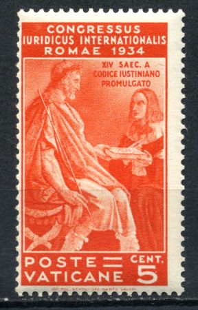 Ватикан 1935 г. • Mi# 45 • 5 c. • Международный юридический конгресс • Юстиниан • MNH OG VF ( кат. - €2.5 )