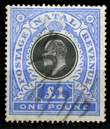 Натал 1902 г. • Gb# 142 • £1 • Эдуард VII • стандарт • Used VF ( кат.- £70 )