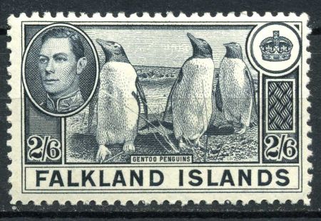 Фолклендские о-ва 1938-1950 гг. • Gb# 160 • 2s.6d. • Георг VI • основной выпуск • пингвины • MNH OG VF (кат. - £60)