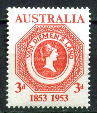 Австралия 1953 г. • GB# 271 • 3 d. • 100 лет первой местной почтовой марки • MNH OG VF