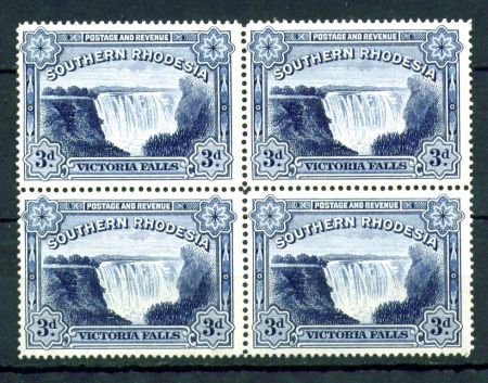 Южная Родезия 1935-1941 гг. Gb# 35b • 3 d. • Водопад Виктория • MNH OG XF • кв.блок