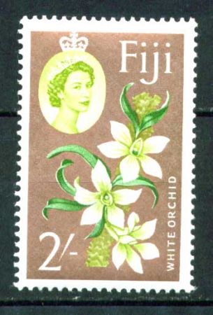 Фиджи 1962-1967 гг. • Gb# 319 • 2 sh. • Елизавета II осн. выпуск • белые орхидеи • MNH OG XF ( кат. - £10.00 )