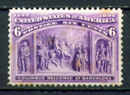 США 1893 г. • SC# 235 • 6 c. • Колумбова выставка • Торжественный въезд в Барселону • MNH OG F ( кат. - $225* )